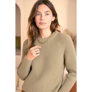 Jenni Kayne XS Fisherman Sweater 100% Cashmere $425 Neutral Ribbed Willow Taupe